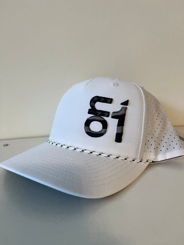 355 All White with White/Black Rope Hat w/ American Flag ON1 Logo