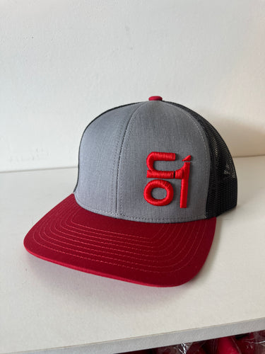 104C TRI COLOR-RED, HEATHER GREY, BLACK W/ RED ON1 LOGO