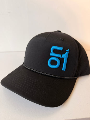 RICHARDSON 355 ALL BLACK WITH B/W ROPE W/ NEON BLUE ON1 LOGO
