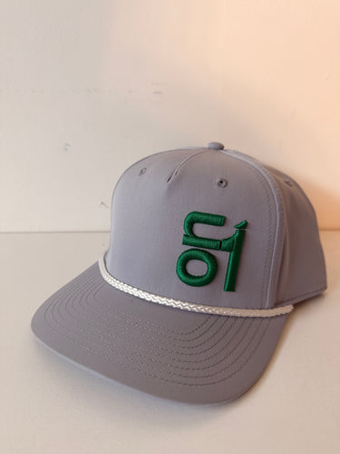 RICHARDSON 258 SILVER AND WHITE ROPE  W/ GREEN ON1 LOGO
