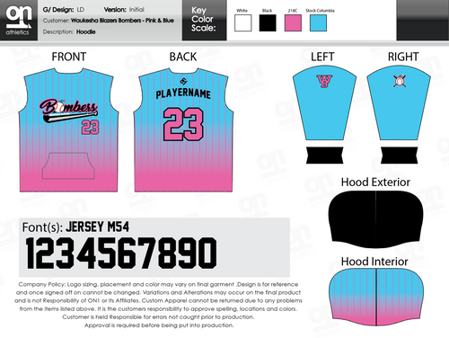 Bombers Blue/Pink Hoodie