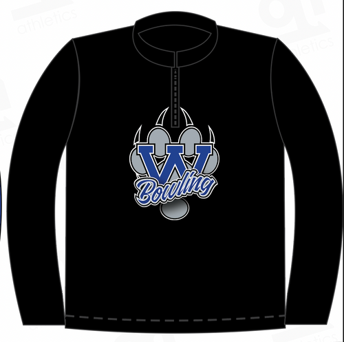 West Bowling- Black / Long Sleeve 1/4 Zip / Center design